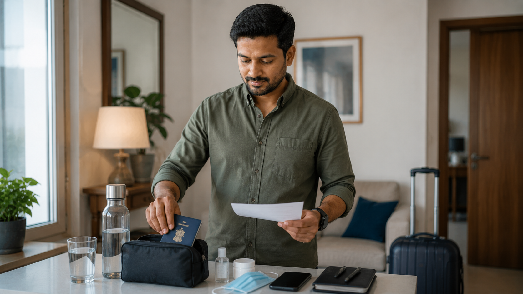 Applicant preparing documents for a GAMCA medical examination
